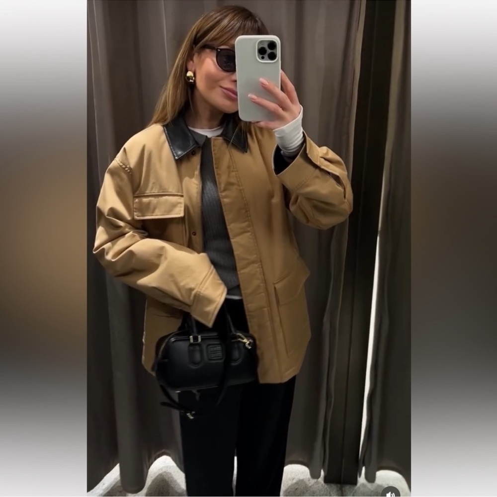 Zara Tan Jacket with Black Collar